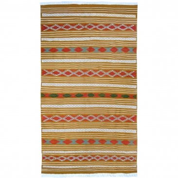 Tapete berbere Tapete Kilim Jridi 96x193 Amarelo/Multicolor (Tecidos à mão, Lã, Tunísia) Tapete tunisiano kilim, estilo marroqui