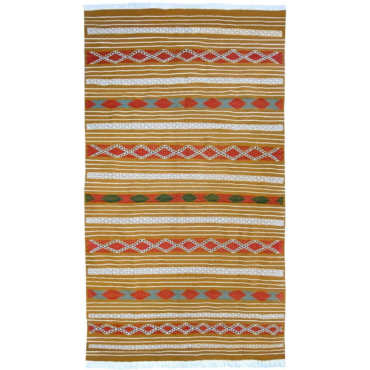Berber carpet Rug Kilim Janna 150x250 yellow/Multicolor (Handmade, Wool, Tunisia) Tunisian Rug Kilim style Moroccan rug. Rectang