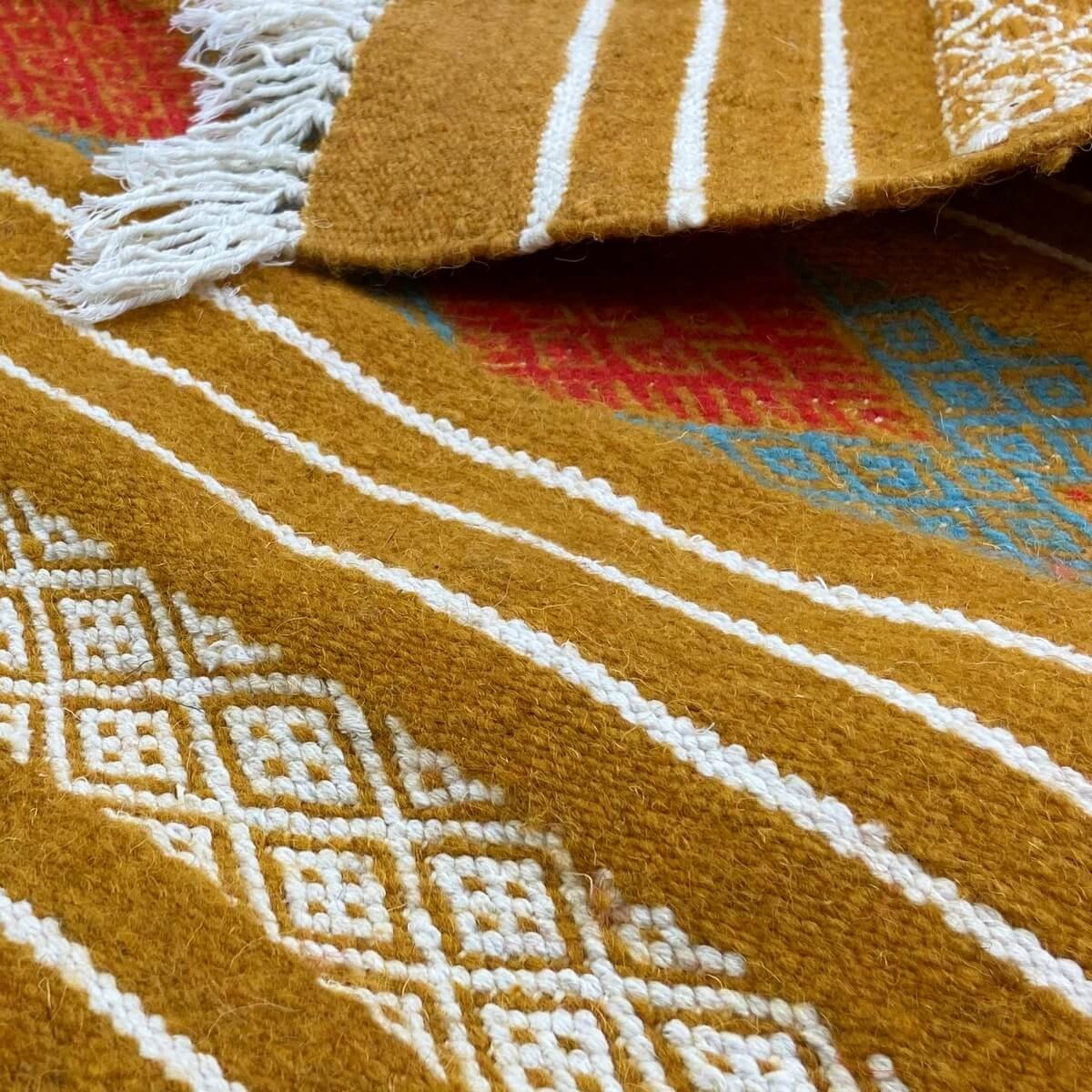 Tapis berbère Tapis Kilim Janna 150x250 Jaune/Multicolore(Tissé main, Laine, Tunisie) Tapis kilim tunisien style tapis marocain.