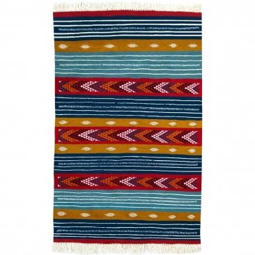 Berber Teppich Teppich Kelim Nelya 95x150 Mehrfarben (Handgewebt, Wolle) Tunesischer Kelim-Teppich im marokkanischen Stil. Recht