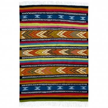 Tapete berbere Tapete Kilim Ajiba 100x150 Multicor (Tecidos à mão, Lã) Tapete tunisiano kilim, estilo marroquino. Tapete retangu