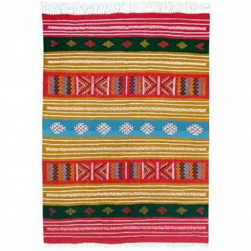 Berber tapijt Tapijt Kilim Bela 100x140 Veelkleurig (Handgeweven, Wol, Tunesië) Tunesisch kilimdeken, Marokkaanse stijl. Rechtho