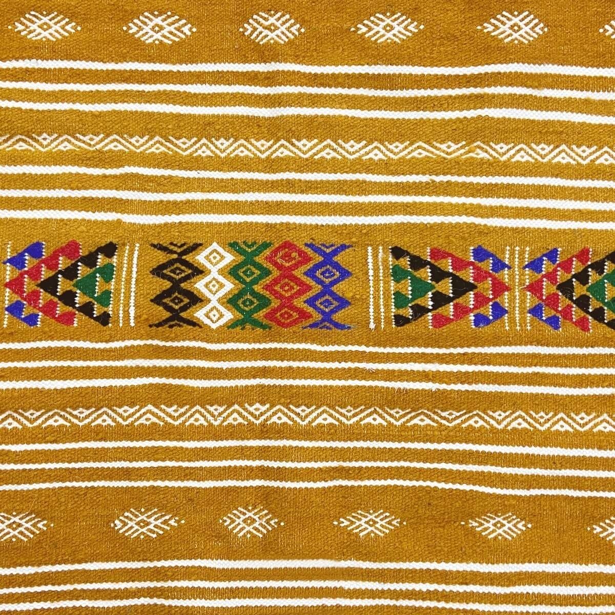Berber tapijt Tapijt Kilim Kenza 118 x198 Geel (Handgeweven, Wol, Tunesië) Tunesisch kilimdeken, Marokkaanse stijl. Rechthoekig 