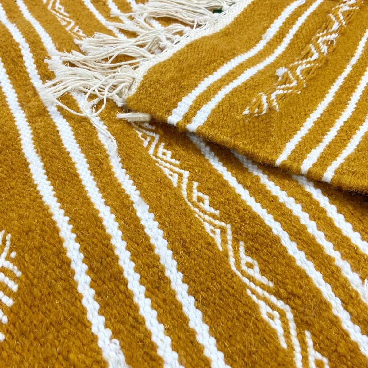 Berber carpet Rug Kilim Kenza 118 x198 yellow (Handmade, Wool, Tunisia) Tunisian Rug Kilim style Moroccan rug. Rectangular carpe
