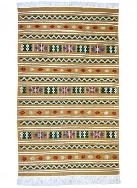 Berber Teppich Teppich Kelim Takut 103x173 Gelb/Weiß (Handgewebt, Wolle, Tunesien) Tunesischer Kelim-Teppich im marokkanischen S
