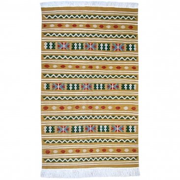 Berber carpet Rug Kilim Takut 103x173 yellow/White (Handmade, Wool, Tunisia) Tunisian Rug Kilim style Moroccan rug. Rectangular 