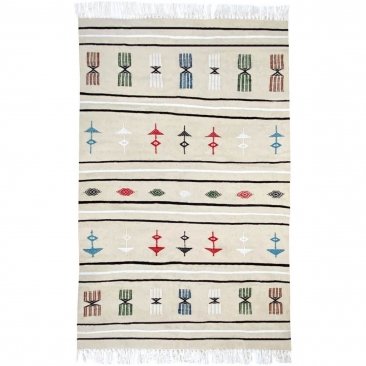 Tapete berbere Tapete Kilim Tamlat 96x148 Cru (Tecidos à mão, Lã) Tapete tunisiano kilim, estilo marroquino. Tapete retangular d