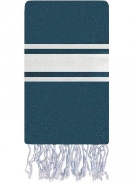 Tapis berbère Fouta Méditerranée Toile - 100x200 - Bleu - 100% coton Serviette fouta originale de Tunisie. Format classique 100x