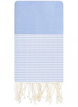 Tapis berbère Fouta Ciel Nid d'abeille - 100x200 - Bleu clair - 100% coton Serviette fouta originale de Tunisie. Format classiqu