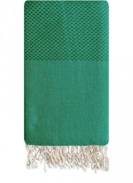 Berber carpet Fouta Aventurine Honeycomb - 100x200 - Green - 100% cotton Original fouta towel from Tunisia. Classic format 100x2