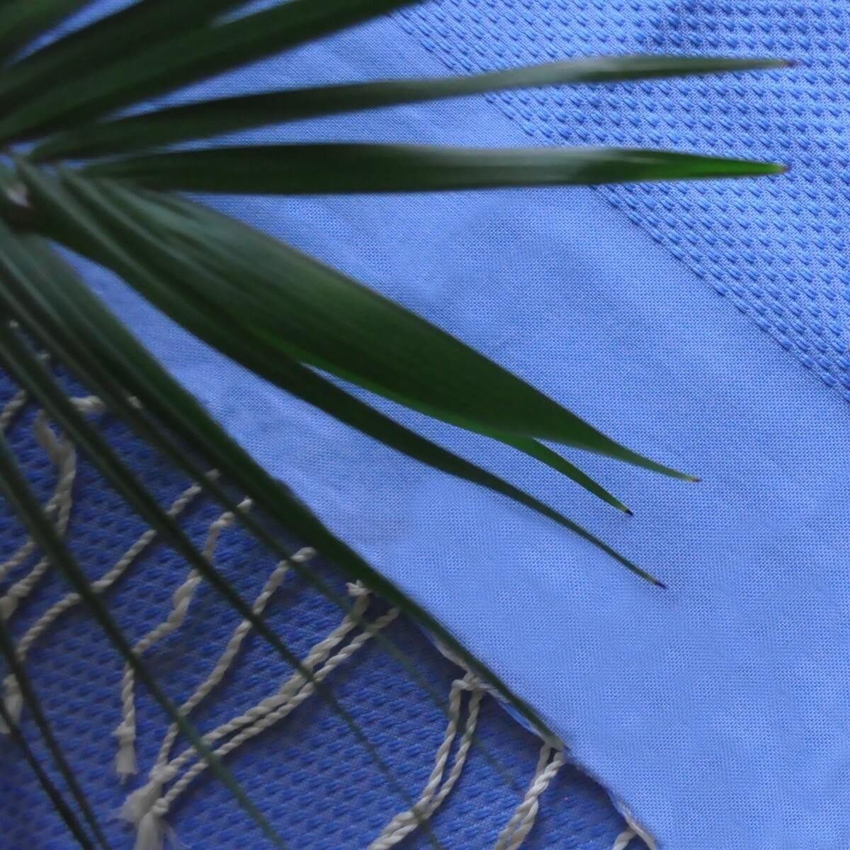 Tapis berbère Fouta Pacifique Nid d'abeille - 100x200 - Bleu - 100% coton Serviette fouta originale de Tunisie. Format classique