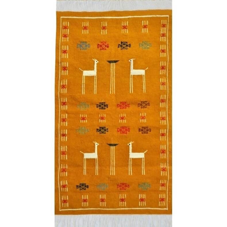 Tapis berbère Tapis Kilim Waha 60 x 107 cm Jaune/Rouge/Vert (Tissé main, Laine) Tapis kilim tunisien style tapis marocain. Tapis