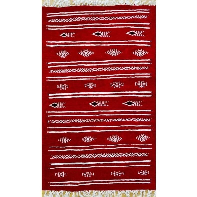 Berber carpet Rug Kilim Rekka 60x100 Red/White (Handmade, Wool, Tunisia) Tunisian Rug Kilim style Moroccan rug. Rectangular carp