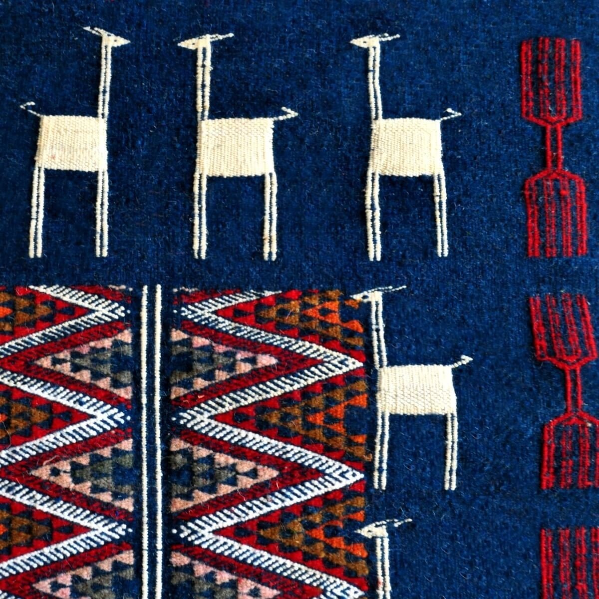 Tapis berbère Tapis Kilim Ichbilia 60x115 Bleu/Blanc/Rouge (Tissé main, Laine) Tapis kilim tunisien style tapis marocain. Tapis 
