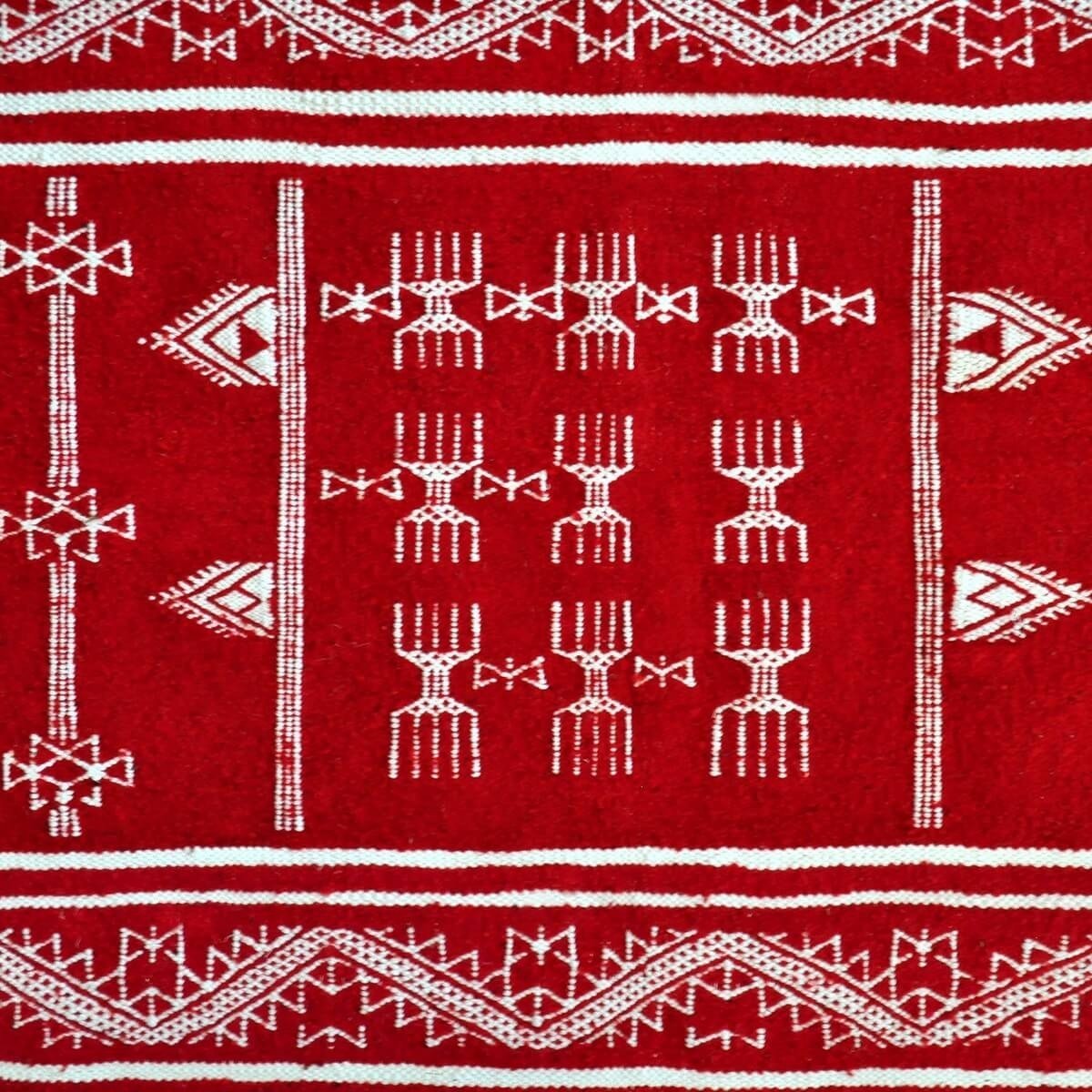 Berber Teppich Teppich Kelim Granada 100x150 Rot (Handgewebt, Wolle, Tunesien) Tunesischer Kelim-Teppich im marokkanischen Stil.