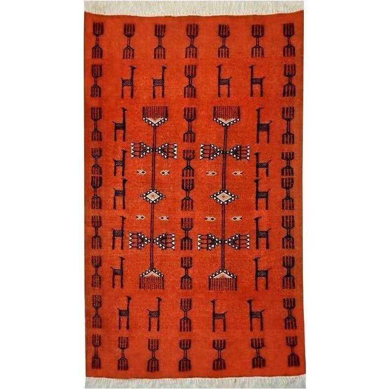 Tapis berbère Tapis Kilim Azumar 95x170 Orange/Noir (Tissé main, Laine, Tunisie) Tapis kilim tunisien style tapis marocain. Tapi