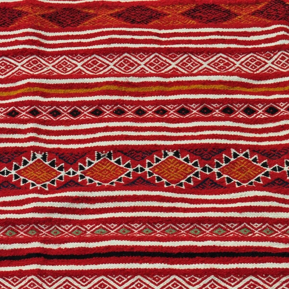 Berber Teppich Teppich Kelim Driba 110x210 Rot/Orange (Handgewebt, Wolle, Tunesien) Tunesischer Kelim-Teppich im marokkanischen 