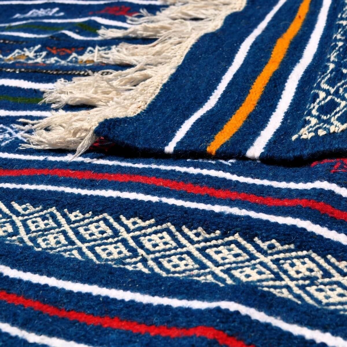 Berber Teppich Teppich Kelim Bargou 100x190 Blau/Gelb/Rot (Handgewebt, Wolle) Tunesischer Kelim-Teppich im marokkanischen Stil. 