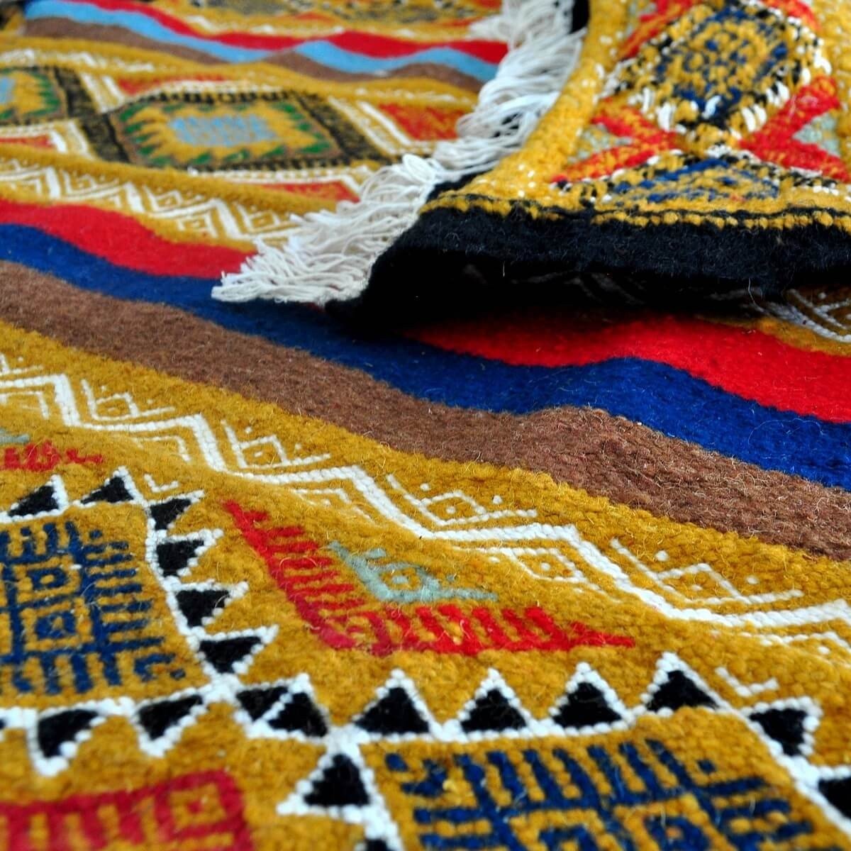 Berber carpet Rug Kilim Chahloul 100x180 Yellow/Multicolour (Handmade, Wool) Tunisian Rug Kilim style Moroccan rug. Rectangular 