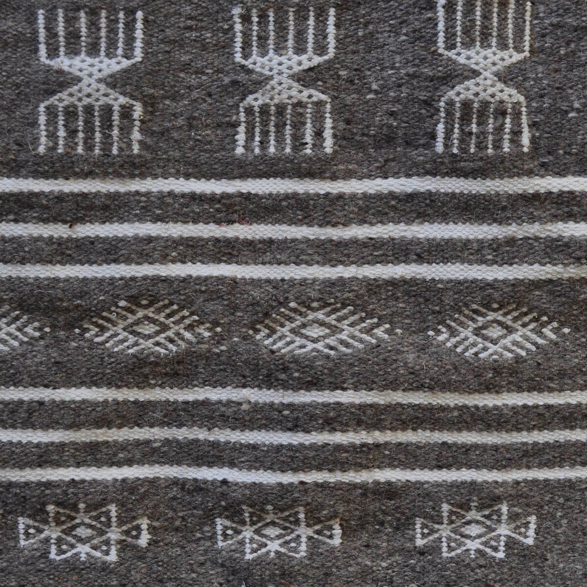 Tapis berbère Tapis Kilim Houria 110x200 Gris (Tissé main, Laine, Tunisie) Tapis kilim tunisien style tapis marocain. Tapis rect