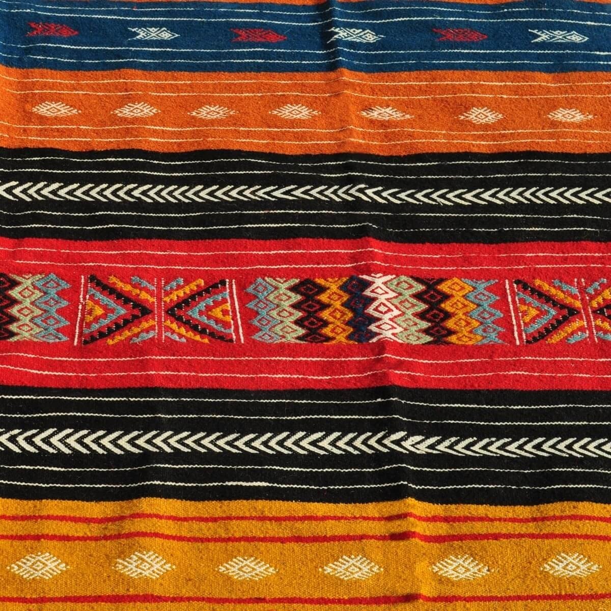 Berber carpet Rug Kilim Tazarka 115x220 Multicolour (Handmade, Wool, Tunisia) Tunisian Rug Kilim style Moroccan rug. Rectangular