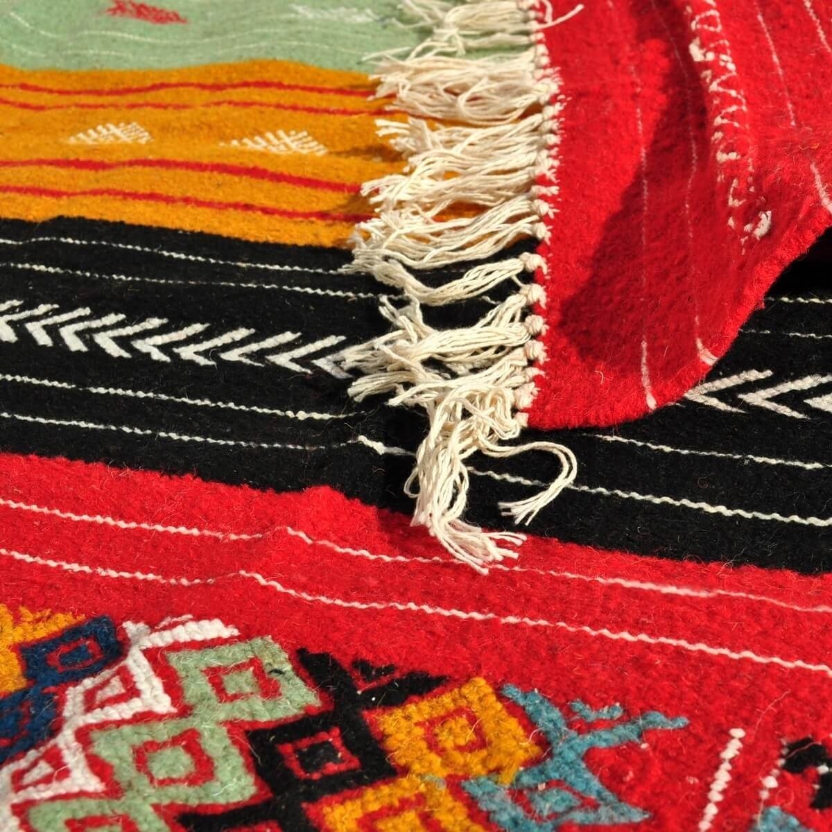 Berber carpet Rug Kilim Tazarka 115x220 Multicolour (Handmade, Wool, Tunisia) Tunisian Rug Kilim style Moroccan rug. Rectangular
