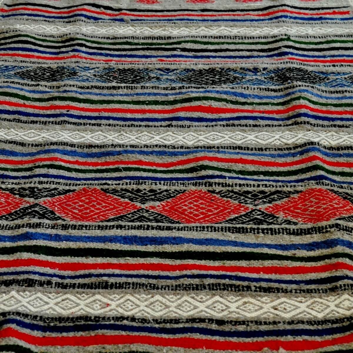Berber Teppich Teppich Kelim Tamaghza 125x205  Grau/Rot/Blau (Handgewebt, Wolle) Tunesischer Kelim-Teppich im marokkanischen Sti