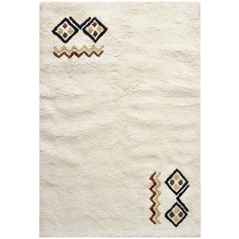 Berber carpet Rug Wool White Faouar 120x190 (Handmade, unique, Tunisia) High pile white wool tunisian berber rug. Moroccan beni 