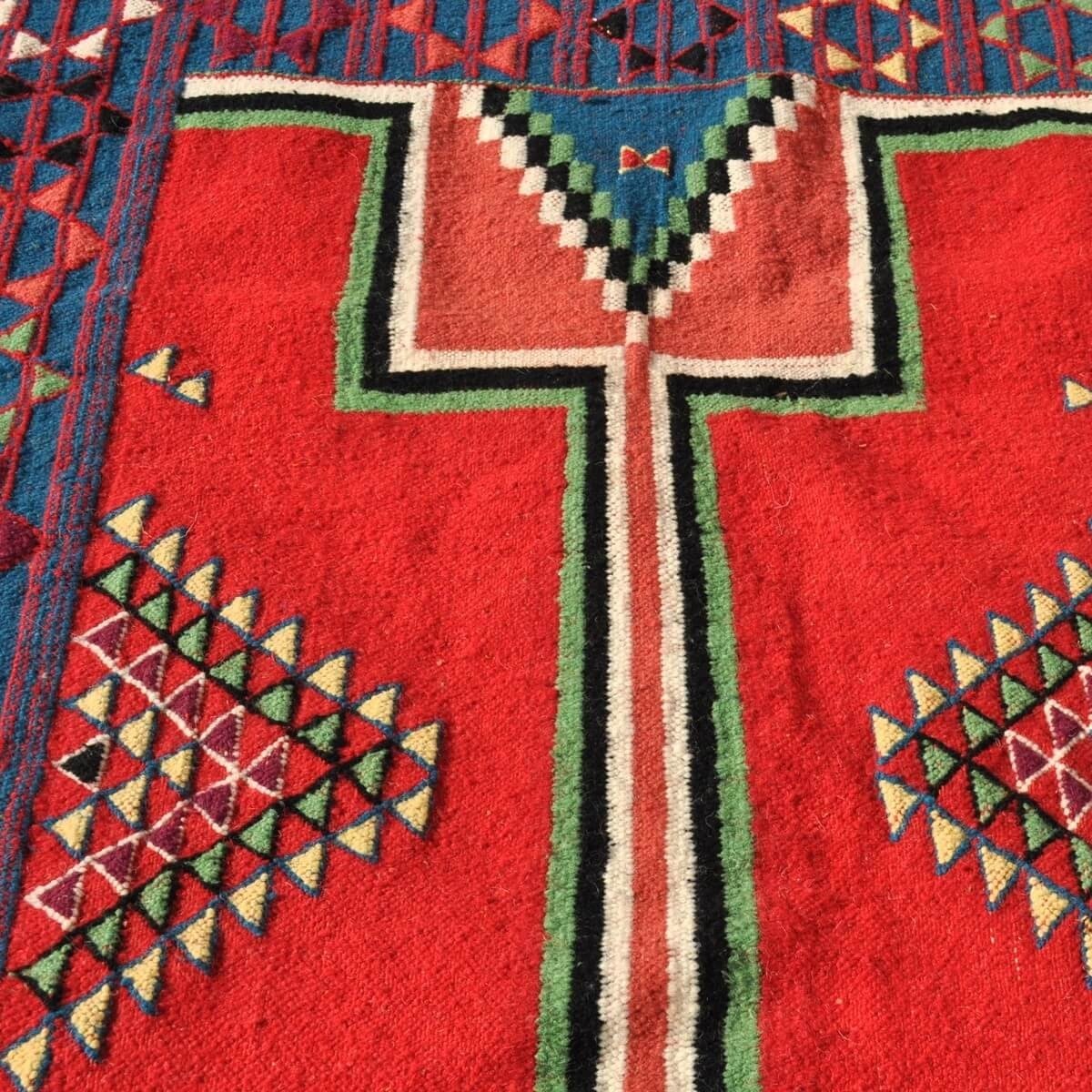 Berber tapijt Tapijt Kilim El Alia 130x230 Rood/Blauw (Handgeweven, Wol, Tunesië) Tunesisch Kilim Tapijt uit de stad Kairouan. R