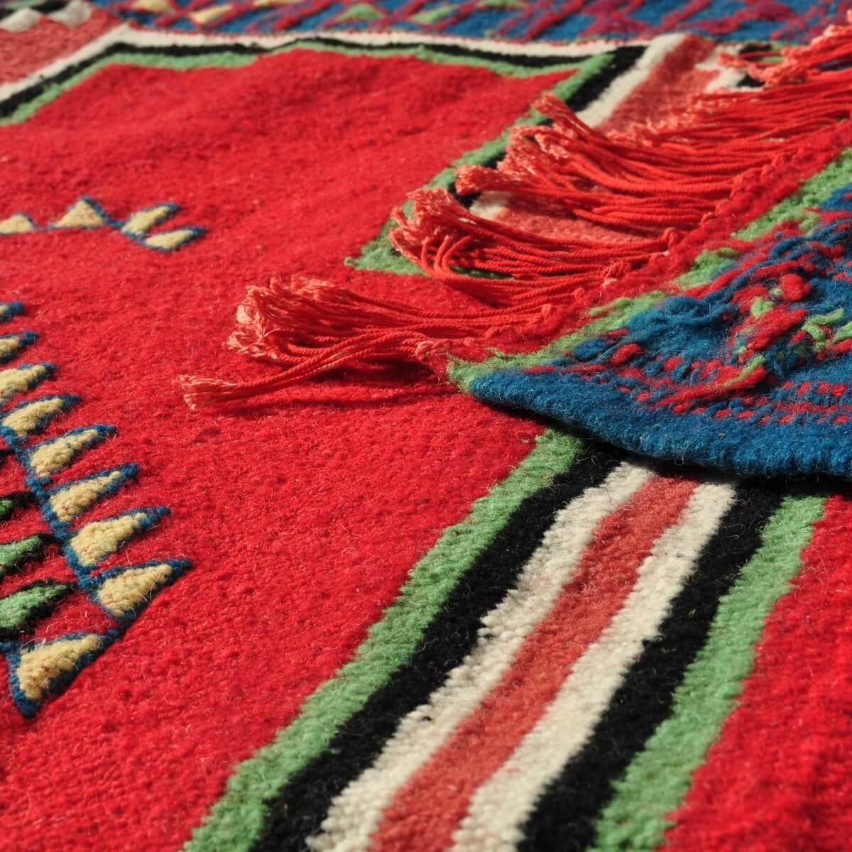 Berber carpet Rug Kilim El Alia 130x230 Red/Blue (Handmade, Wool, Tunisia) Tunisian Kilim rug from the city of Kairouan. Rectang