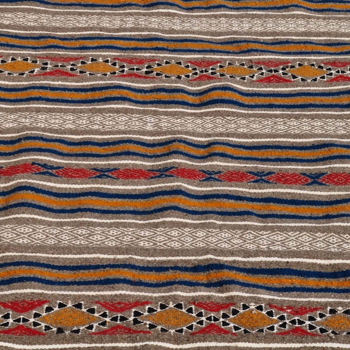 Berber Teppich Teppich Kelim El Bey 145x255  Grau/Rot/Blau/Gelb (Handgewebt, Wolle) Tunesischer Kelim-Teppich im marokkanischen 