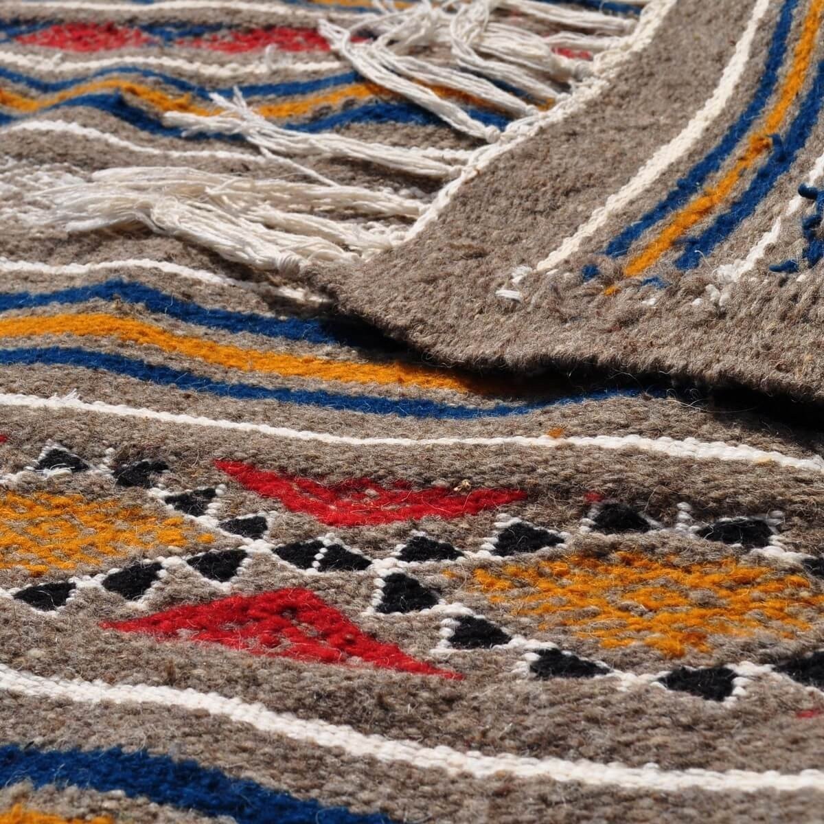 Berber Teppich Teppich Kelim El Bey 145x255  Grau/Rot/Blau/Gelb (Handgewebt, Wolle) Tunesischer Kelim-Teppich im marokkanischen 
