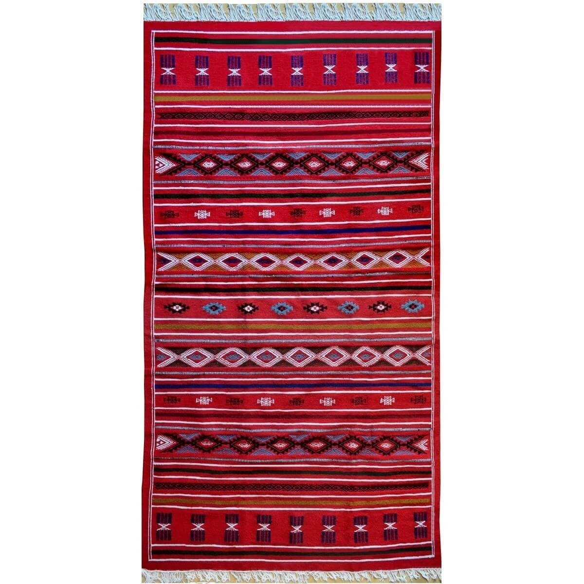 Berber tapijt Tapijt Kilim Soumoud 137x240 Rood/Jeel/Blauw (Handgeweven, Wol, Tunesië) Tunesisch kilimdeken, Marokkaanse stijl. 