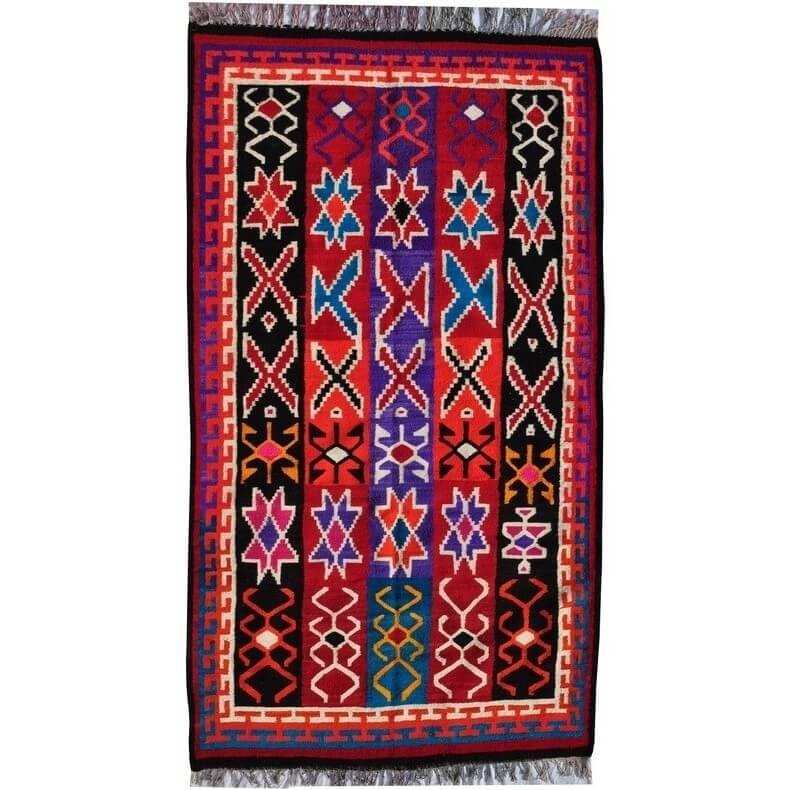 tappeto berbero Grande Tappeto Kilim Sama 135x240 Multicolore (Fatto a mano, Lana, Tunisia) Tappeto kilim tunisino, in stile mar