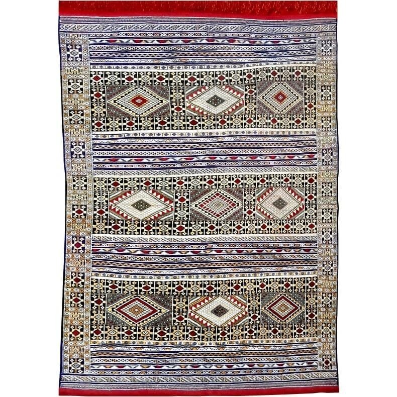 Alfombra bereber Alfombra grande Hanbel Taza 170x235 Azul/Rojo (Hecho a mano, Marruecos) Alfombra marroquí hecha a mano de lana 