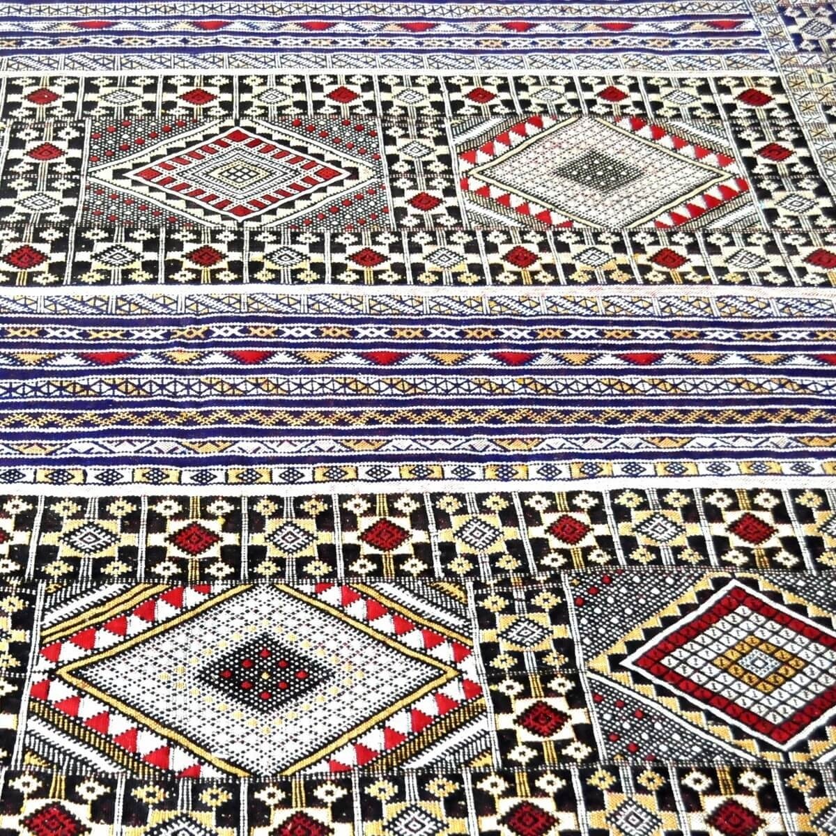 Tapis berbère Grand Tapis Hanbel Taza 170x235 Bleu/Rouge (Tissé main, Maroc)Grand Tapis hanbel marocain fait main en laine et so