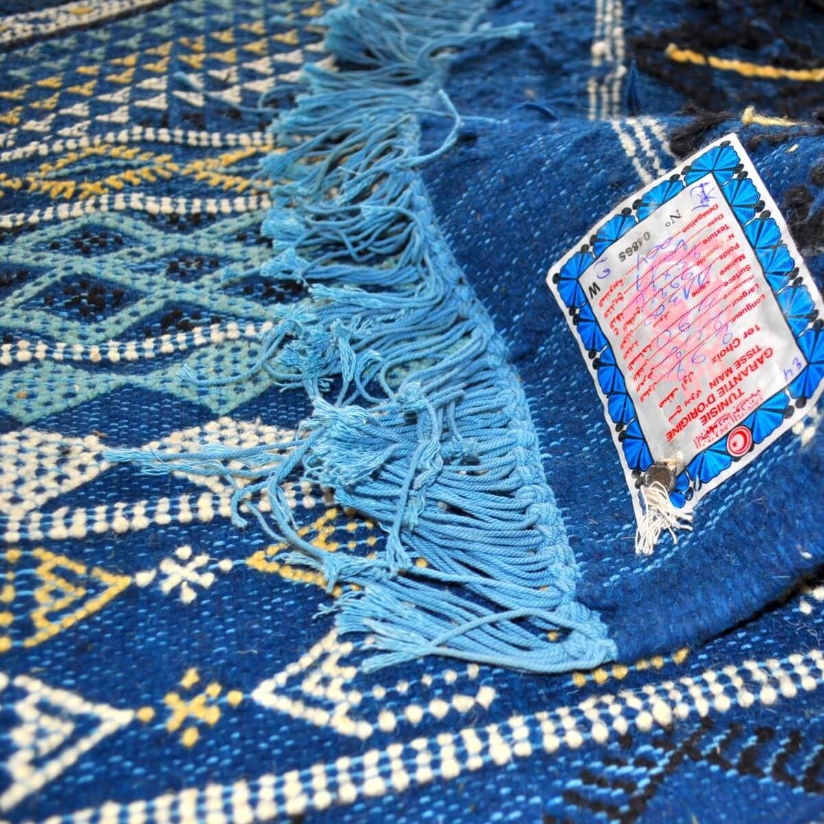 Tapis berbère Grand Tapis Margoum Zaytouna 200x290 Bleu (Fait main, Laine, Tunisie) Tapis margoum tunisien de la ville de Kairou