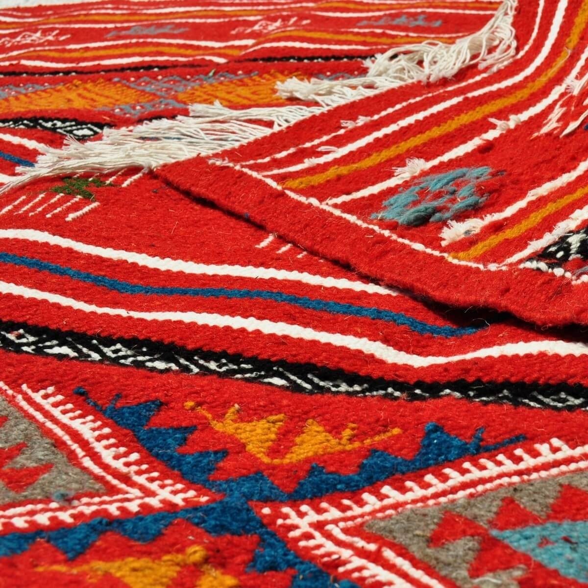 Berber tapijt Groot Tapijt Kilim Bir Salah 180x305 Rood (Handgeweven, Wol, Tunesië) Tunesisch kilimdeken, Marokkaanse stijl. Rec