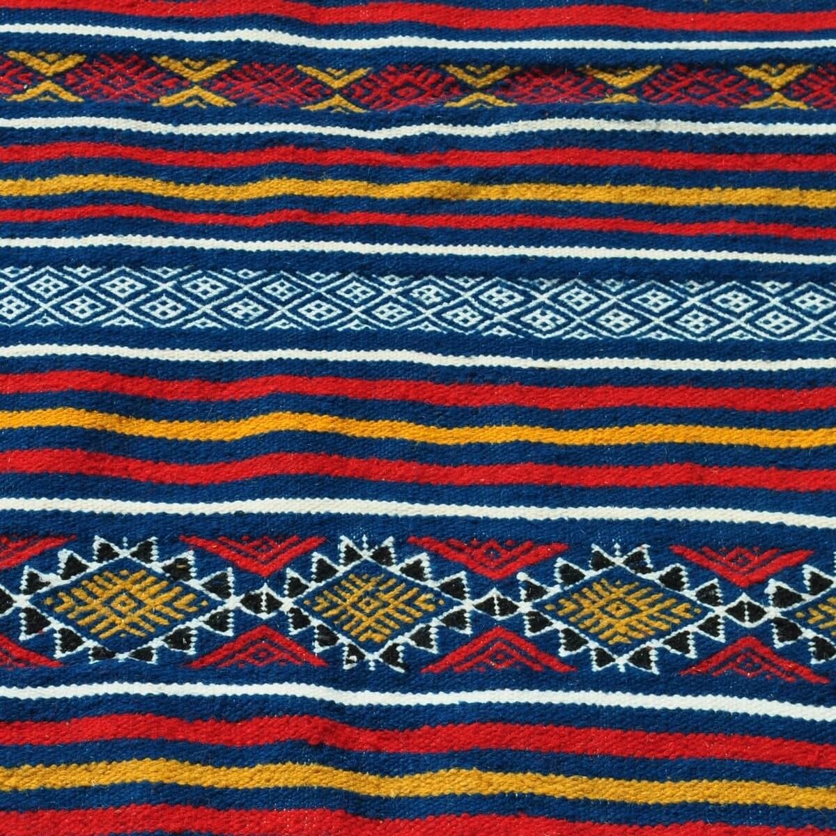 tappeto berbero Tappeto Kilim Moknine 135x230 Blu/Giallo/Rosso (Fatto a mano, Lana) Tappeto kilim tunisino, in stile marocchino.