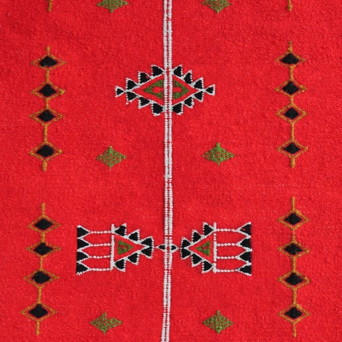 Tapis berbère Tapis Kilim long Bou Arada 65x220 Rouge (Tissé main, Laine, Tunisie) Tapis kilim tunisien style tapis marocain. Ta