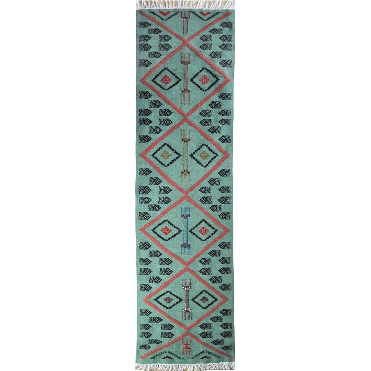 Berber tapijt Tapijt Kilim lang Aouled 60x215 Blauw (Handgeweven, Wol, Tunesië) Tunesisch kilimdeken, Marokkaanse stijl. Rechtho